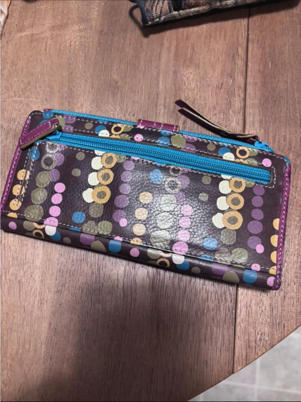 Fossil Purple Multicolor Dot Leather Wallet